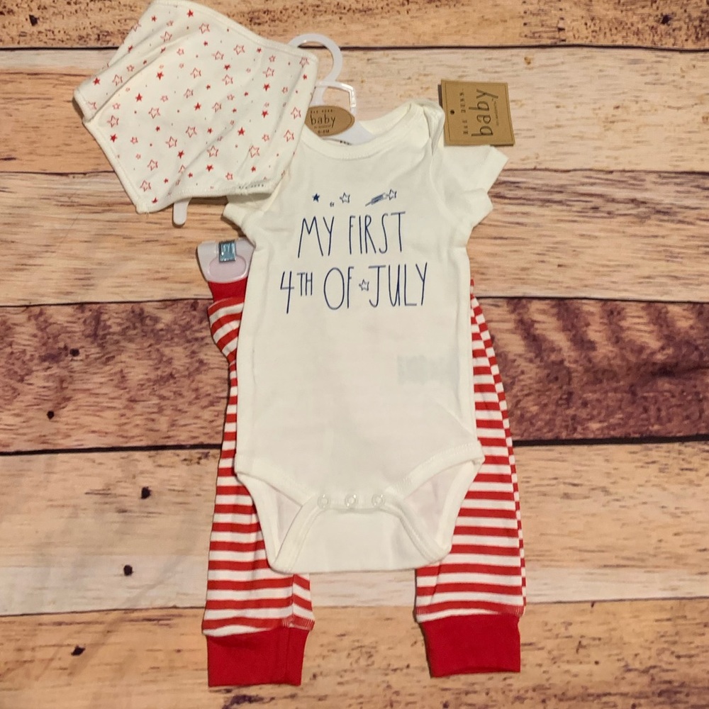NWT Rae Dunn 3pc set shirt/pant/bib 4th of July